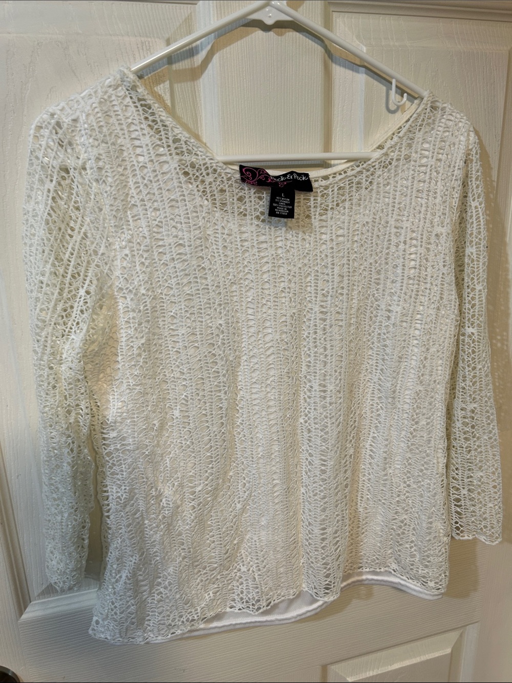 Xhilaration Ivory Open-Knit Boatneck Sweater Top
